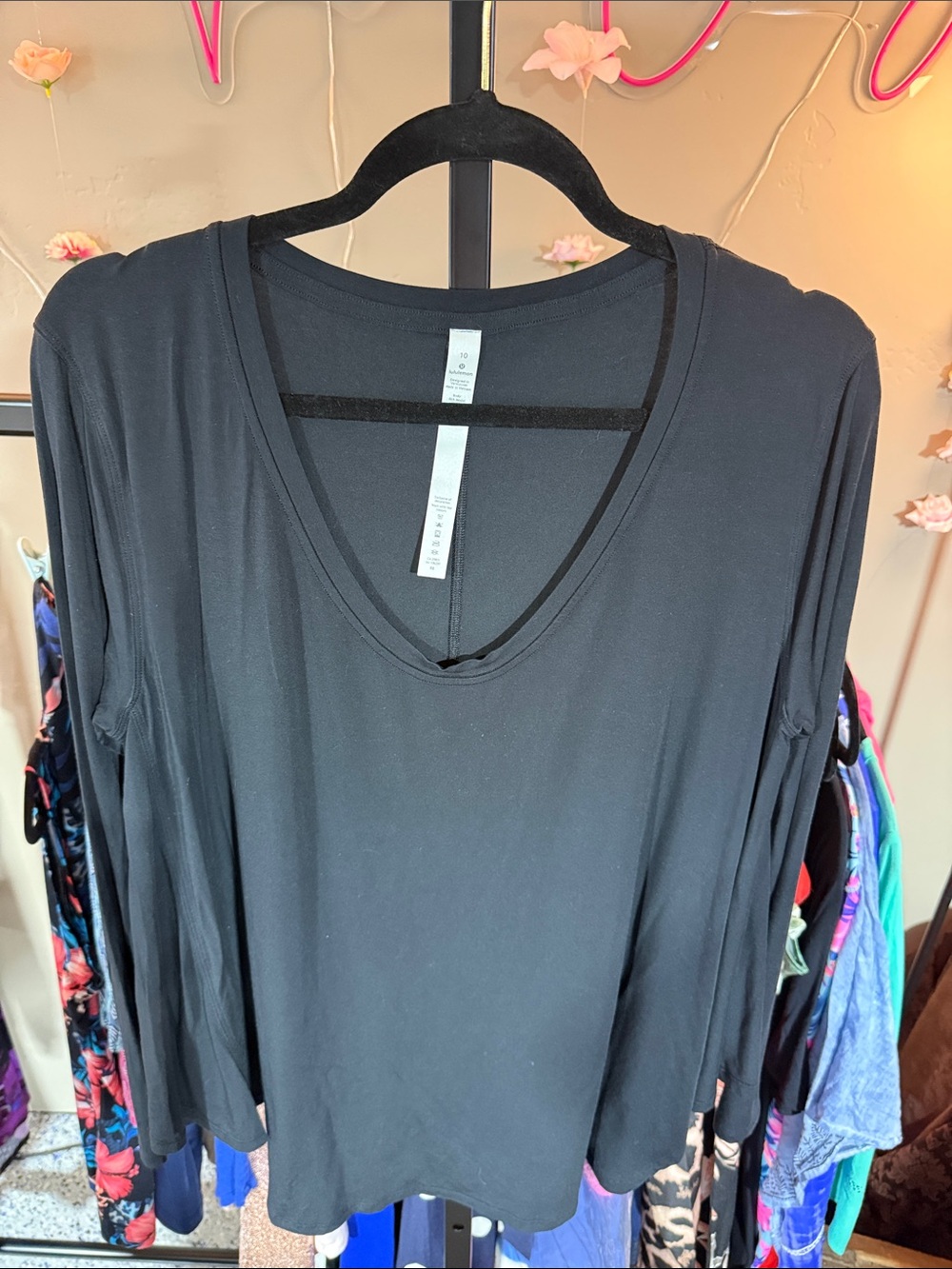 Lululemon Black Flowy Modal V-Neck Long Sleeve Top